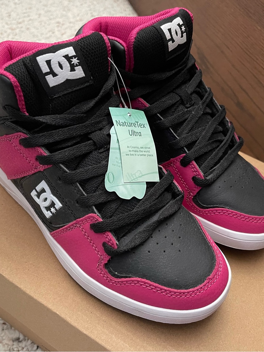DC Black and Hot Pink High-Top Skate Shoes